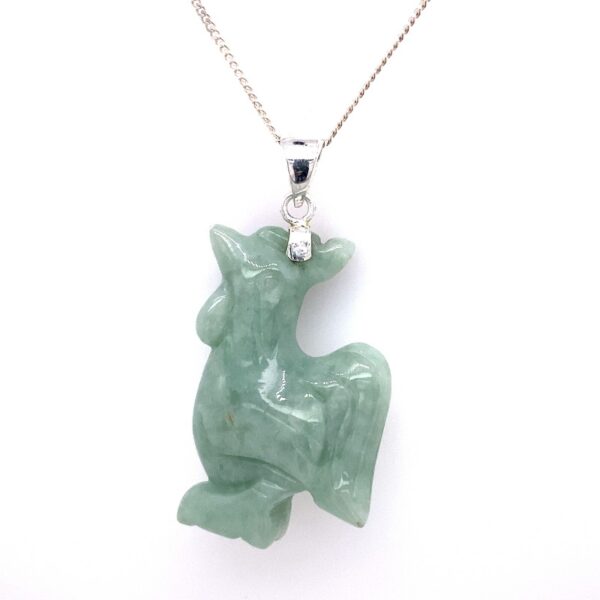 Carved Green Jade Rooster Pendant with a Silver Loop 925 Silver