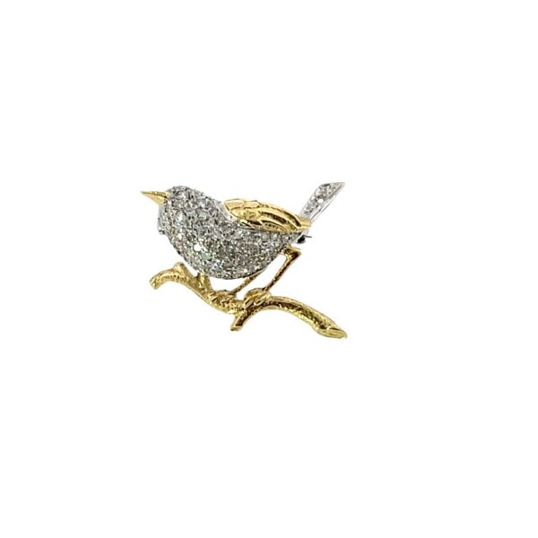 Diamond Bird Brooch Pin – 18ct Yellow & White Gold, 0.50ct Natural Diamonds