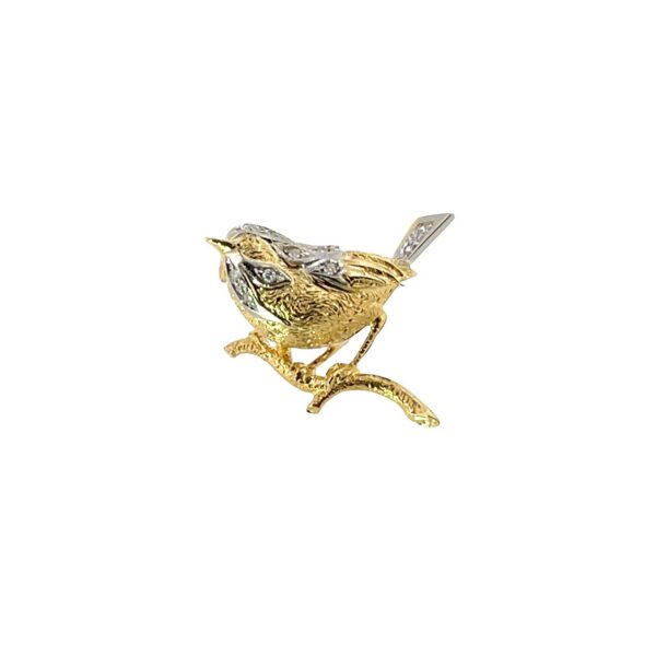 Diamond Bird Brooch Pin – 18ct Yellow & White Gold, 0.07ct Natural Diamonds