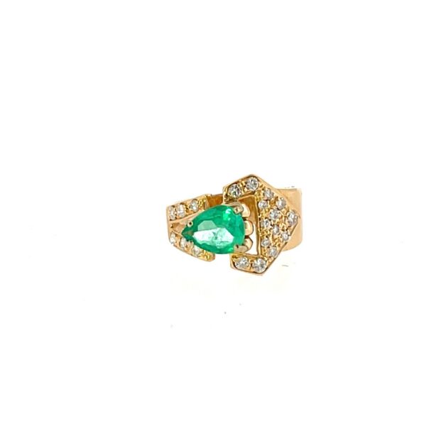 Vintage Emerald & Diamond Dress Ring – 18ct Yellow Gold, Pear Shape & Diamonds