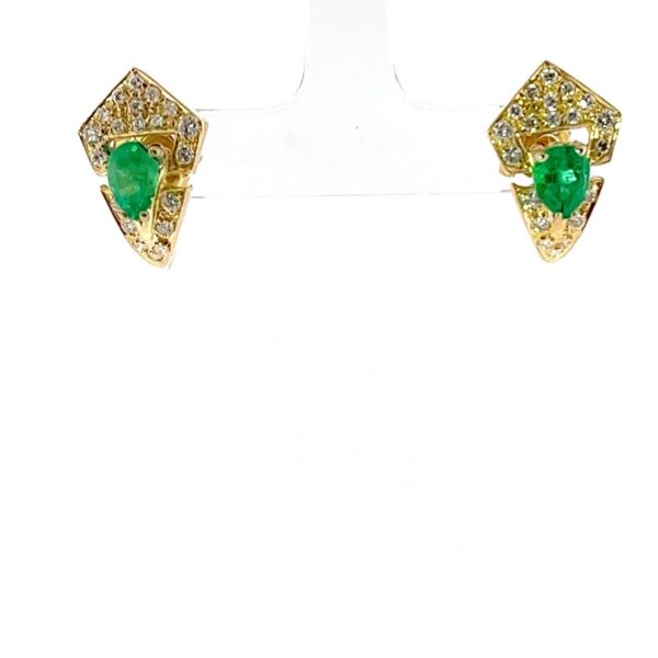 18ct Yellow Gold Emerald & Diamond Earrings – Pear Shape with Pavé Halo