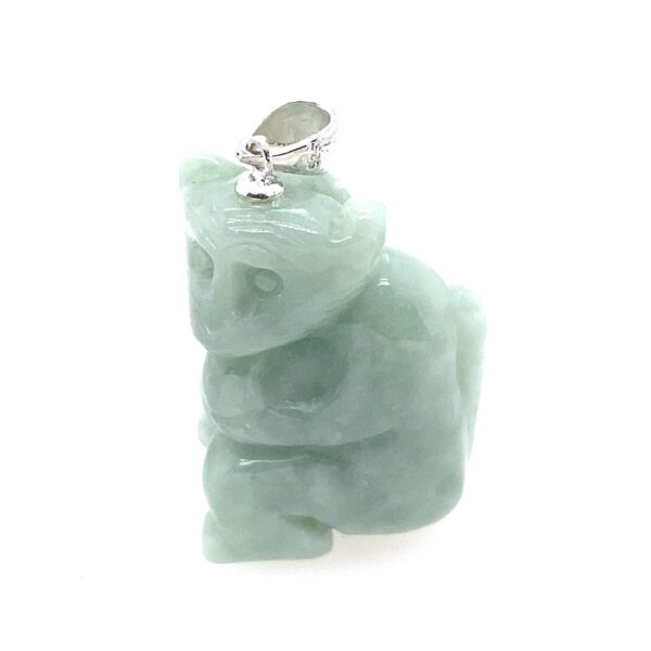 Carved Green Jade Monkey Pendant with a 925 Silver Loop