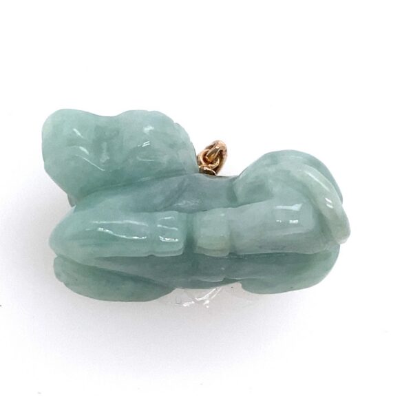 Carved Green Jade Ox  and Diamond Pendant with a 9ct Gold Loop