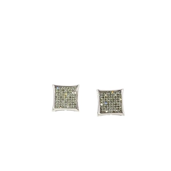 9ct White Gold Diamond Stud Earrings – 0.80ct Square Pavé Design