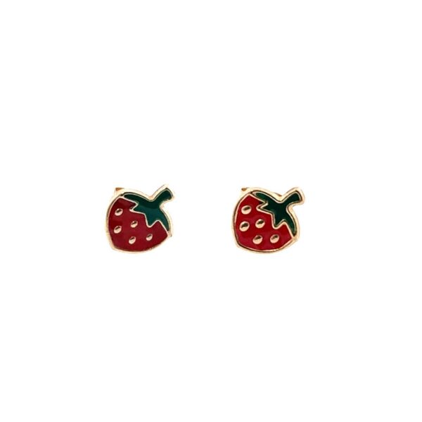 Children’s 9ct Yellow Gold Enamel Strawberry Stud Earrings