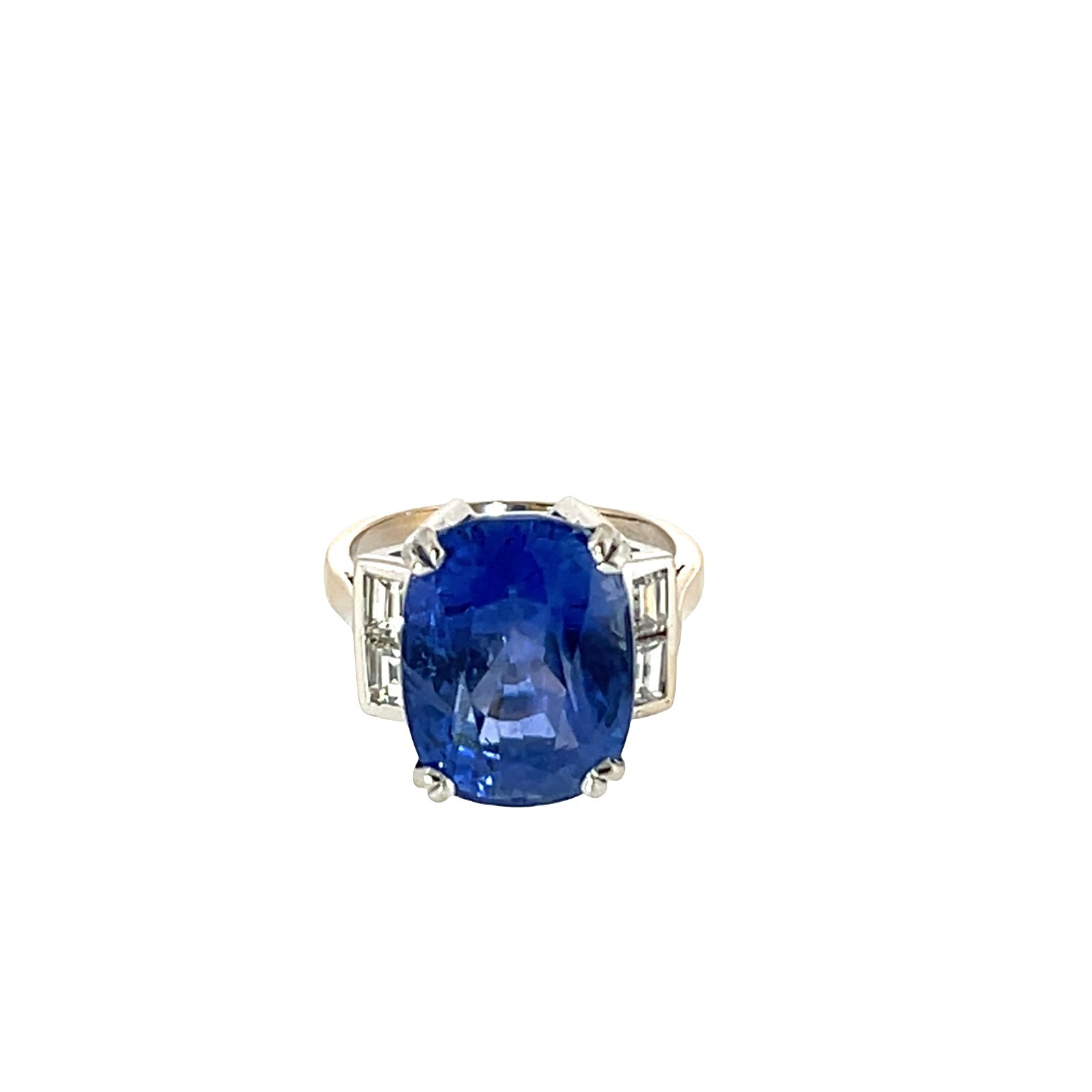 12.60ct Ceylon Oval Sapphire & Baguette Diamond Ring 18ct White Gold