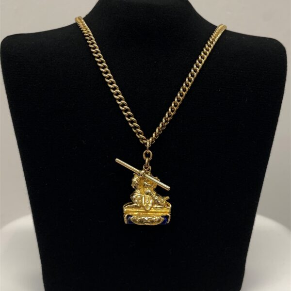 Vintage 18ct Yellow Gold & Lapis Lazuli Seal Fob Pendant on Chain, 69.64g