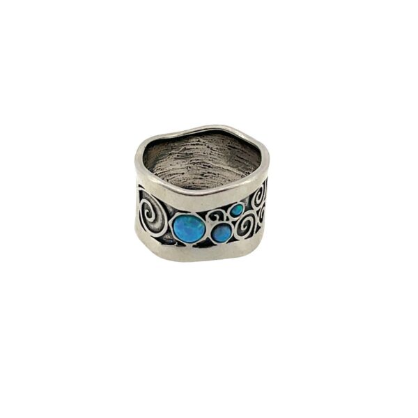 Wide Sterling Silver Ring with Synthetic Blue Opals