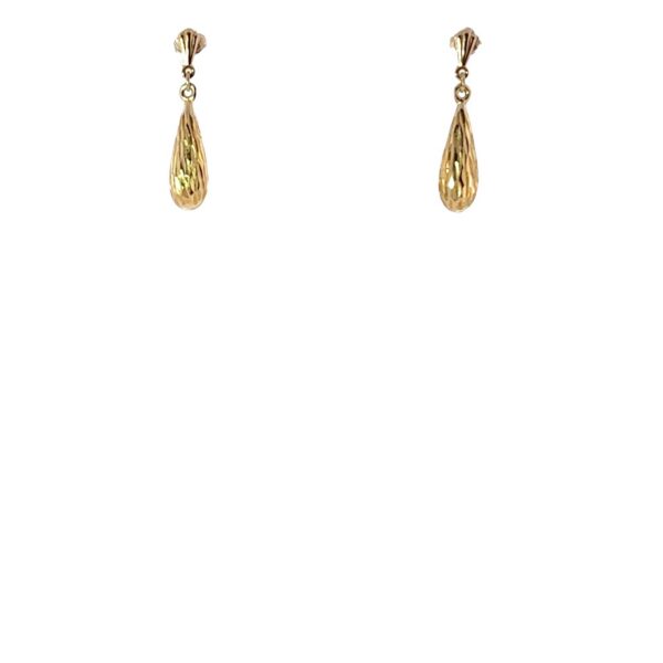 9ct Yellow Gold Textured Teardrop Dangle Earrings