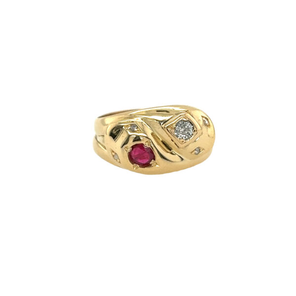 18ct Yellow Gold Snake Diamond & Ruby Ring