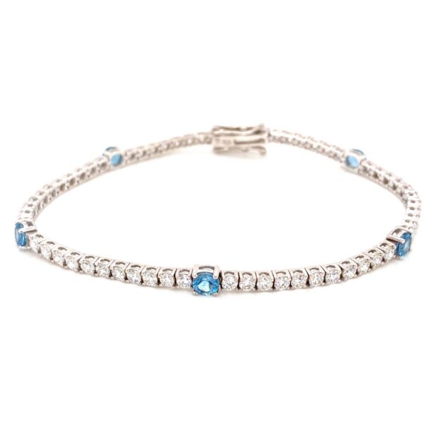 Aquamarine & Diamond Tennis Bracelet Set With 2.75ct Natural Diamonds