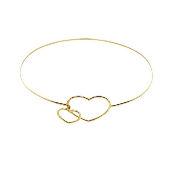 Double Heart Bangle Gold with Noose Fittings in 18ct Yellow Gold