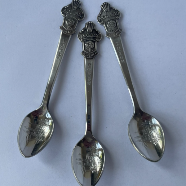 Set of Three Stainless Steel Zurich Rolex Teaspoons by Bucherer of Switzerland