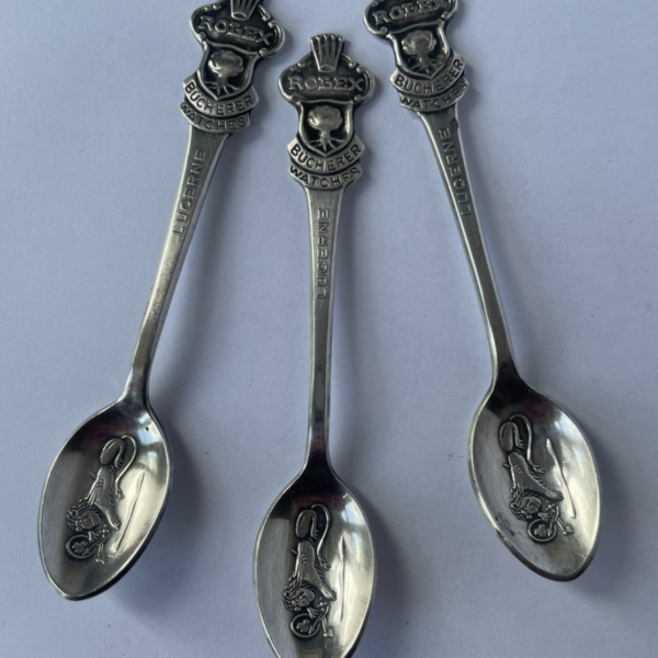 Set of Three Silver-Plated Lucerne Rolex Teaspoons by Bucherer of Switzerland