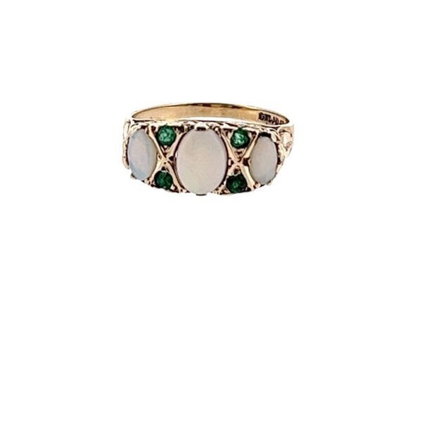 Vintage Opal & Emerald Ring – 9ct Yellow Gold