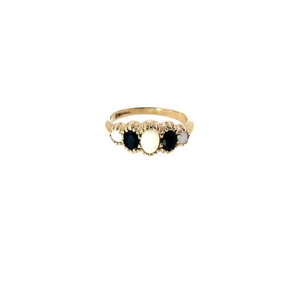 Vintage 5 Stone Opal & Black Onyx Ring – 9ct Yellow Gold