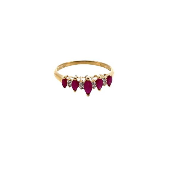 10ct Yellow Gold Ruby & Diamond Five Stone Ring Natural Rubies Diamond Accents