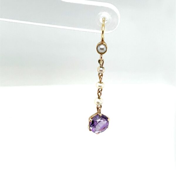 9ct Yellow Gold Single Earring Set With Amethyst and Pearls