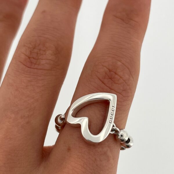 Gucci Heart Ball Chain Ring,  Sterling Silver 925