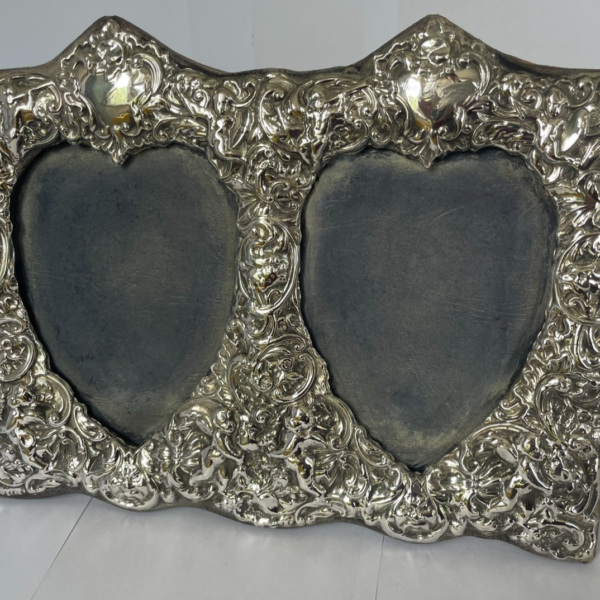 Sterling Silver Double Heart Photo Frame by John Bull Ltd in 1991, 3.5 by 5