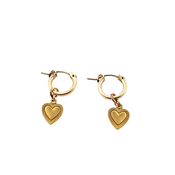 14ct Gold Plated Mini Hoop Earrings, With Miniature Heart