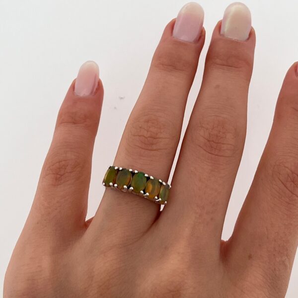925 Sterling Silver 5 Stone Opal Dress Ring