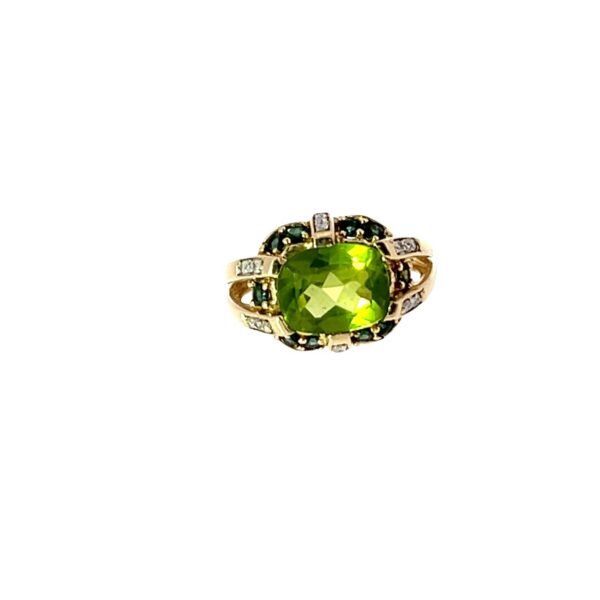 Peridot, Green Sapphire and Diamond Ring set In 9ct Yellow Gold