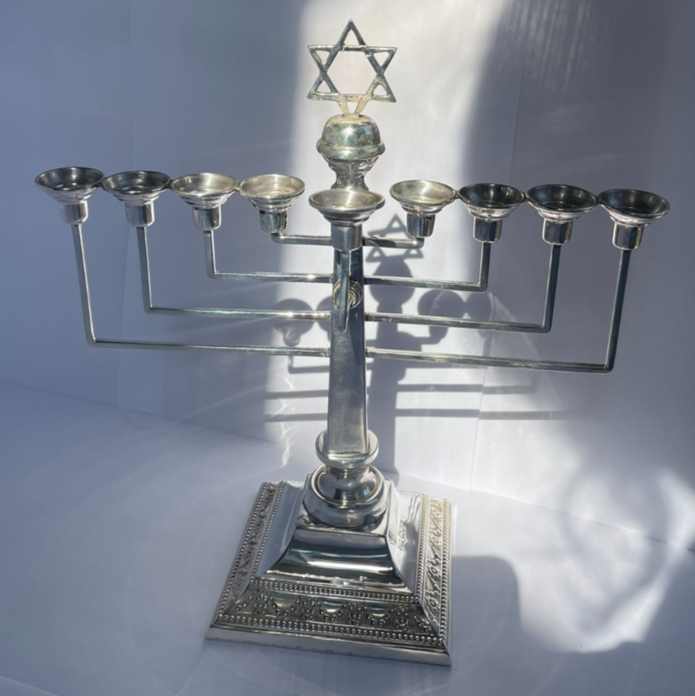 Sterling Silver Chanukiah – by A Taite & Sons Ltd in London in 1948