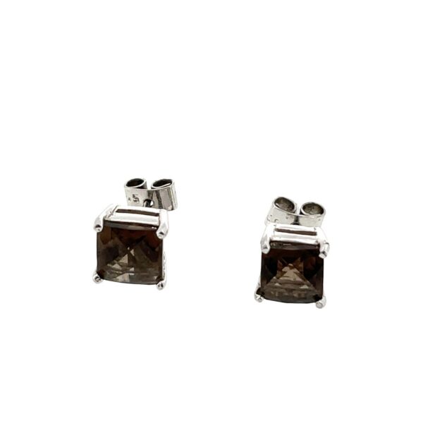925 Sterling Silver Square Smoky Quartz Earrings