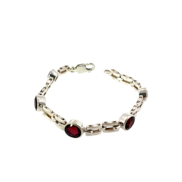 Sterling Silver Bracelet Set with 5 Oval Garnets