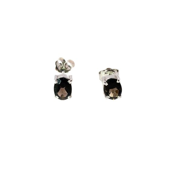 925 Sterling Silver Oval Smoky Quartz Earrings