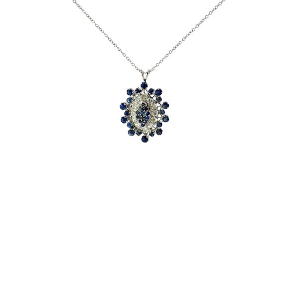 Vintage 18ct White Gold Diamond & Sapphire Pendant Necklace