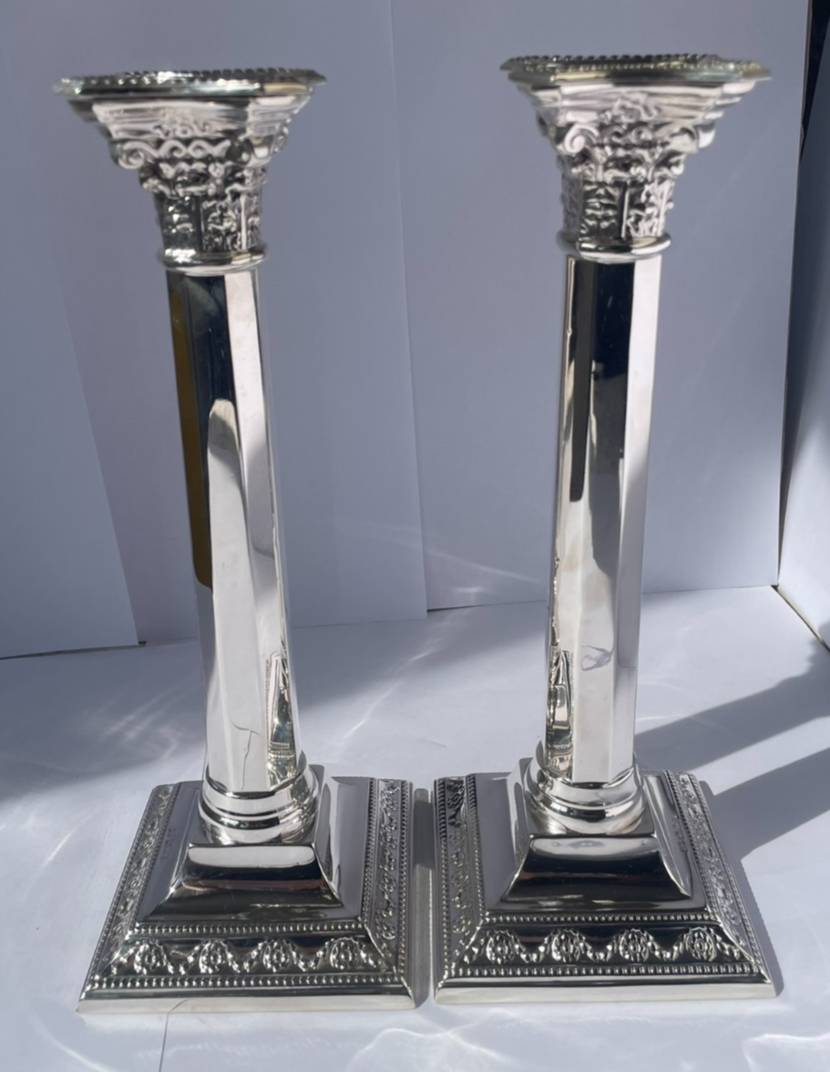 Pair of Solid Sterling Silver Candlesticks by RS in London in 1948