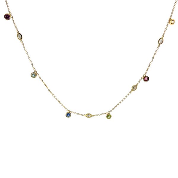 18ct Yellow Gold Necklace – Rainbow Sapphires & Marquise Diamonds