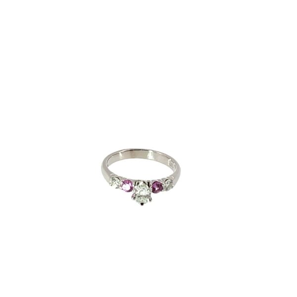 18 White Gold Diamond Ring, Set With Pink Sapphires