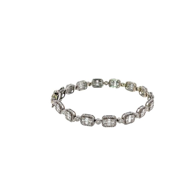Diamond Cluster Tennis Bracelet – 3.85ct Natural Round & Baguette Diamonds
