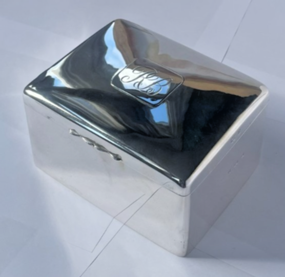 Victorian Sterling Silver Cigar Box, Monogrammed RB from London in 1896