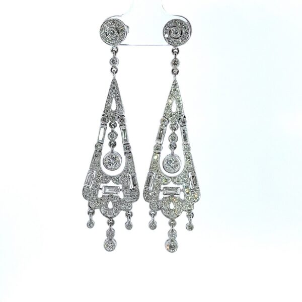Art Deco 18ct White Gold Diamond Drop Earrings – 2.40ct Natural Diamonds