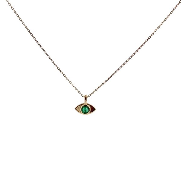 9ct Yellow Gold Birthstone Evil Eye Necklace – Emerald