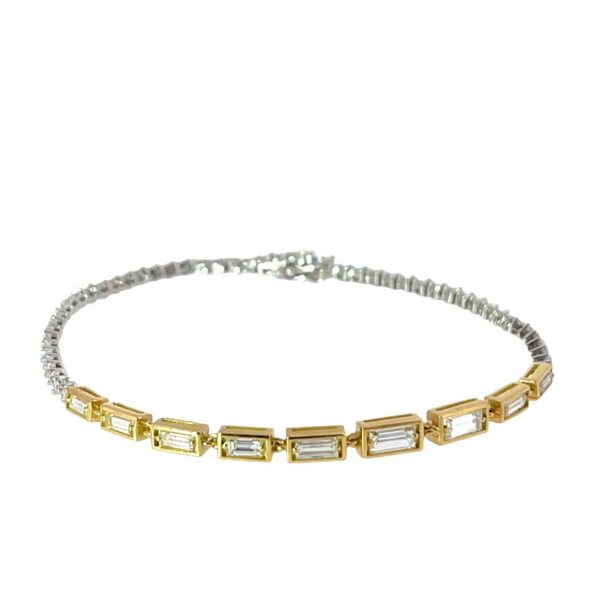 Diamond Tennis Bracelet – 1.95ct Natural Round & Baguette Diamonds in 18ct Gold