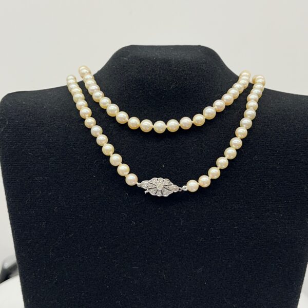 Vintage Pearl Necklace Set with 0.10ct Diamonds  – 9ct White Gold, 26"