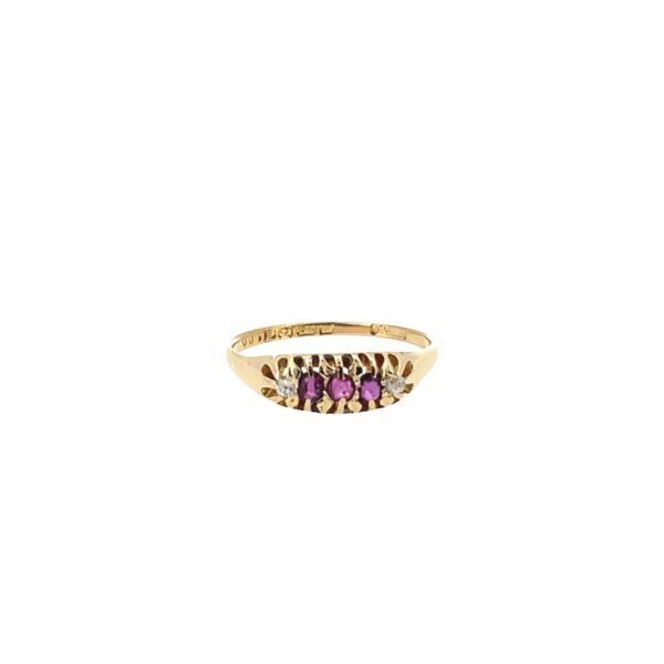 18ct Yellow Gold Ruby & Diamond 5-Stone Ring