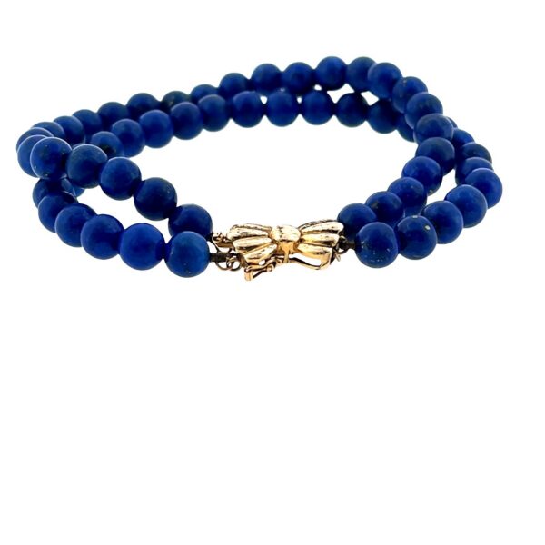 2-Row Lapis Lazuli Bracelet – 14ct Yellow Gold Bow Clasp