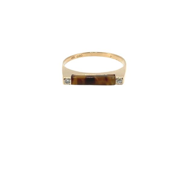 Vintage 14ct Yellow Gold Tiger's Eye & Diamond Ring