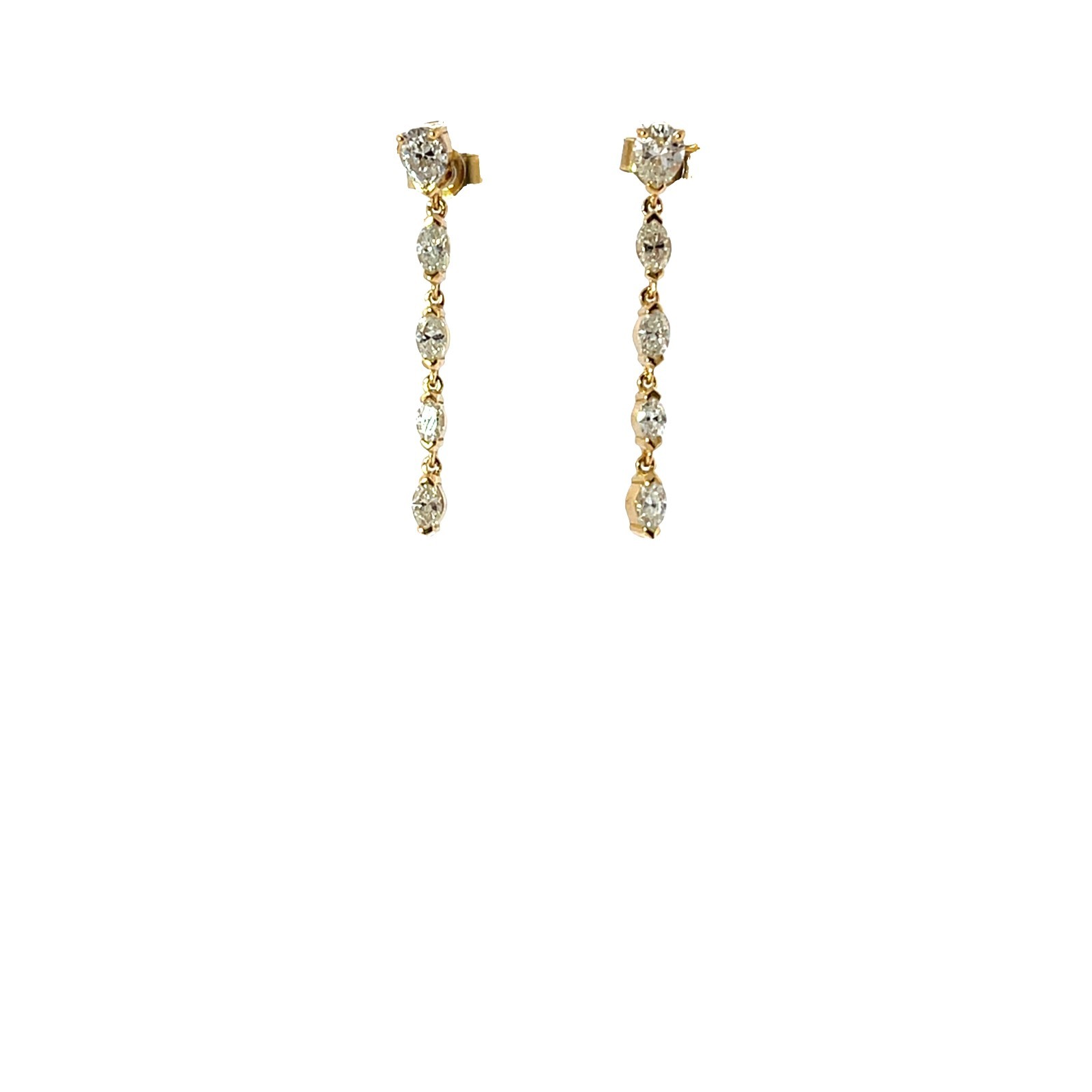 18ct Yellow Gold Diamond Drop Earrings – 1.40ct Pear & Marquise Diamonds
