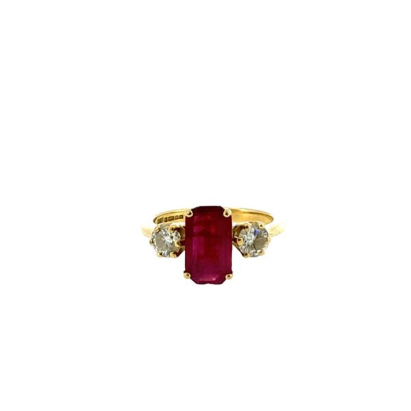 18ct Yellow Gold Ruby & Diamond 3 Stone Ring