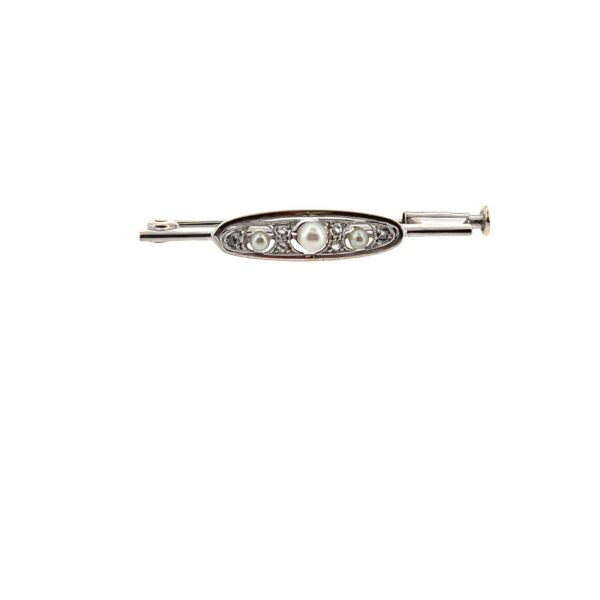 Vintage 18ct White Gold & Platinum Pearl Brooch – Diamond & Seed Pearl