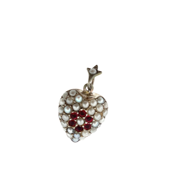 Vintage 9ct Rose Gold & Silver Seed Pearl Heart Pendant – No Chain